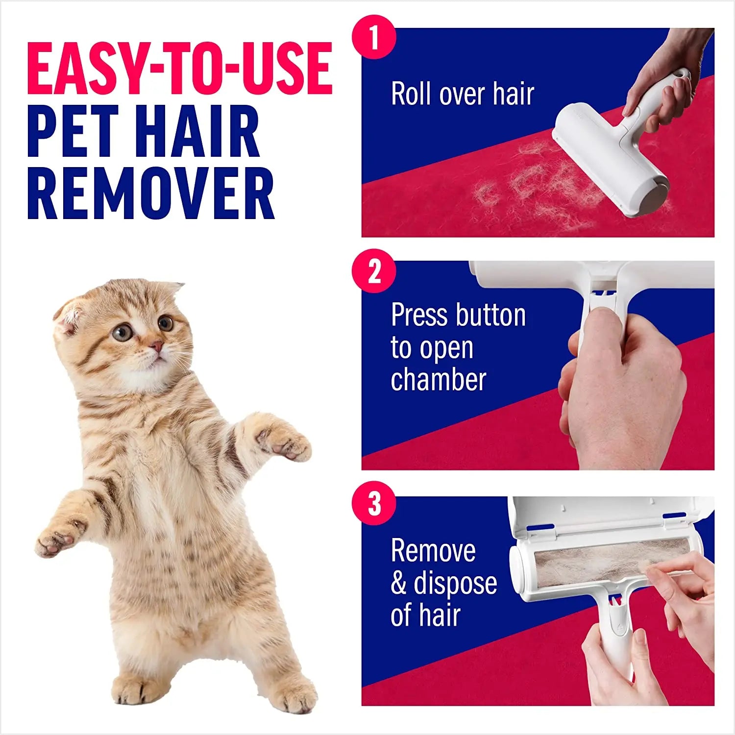 Reusable Pet Hair Remover Roller with Self-Cleaning Base